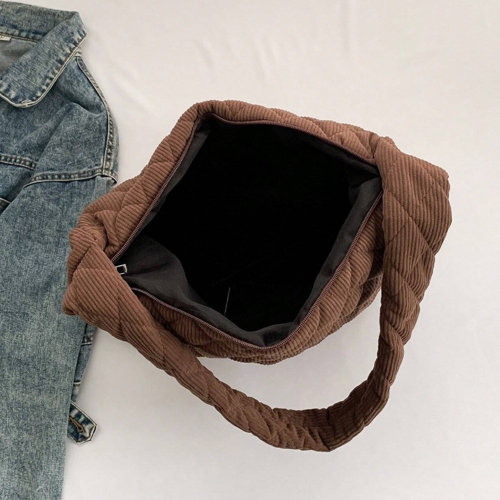 Luxe Quilted Corduroy Puffer Messenger Shoulder Crossbody Travel Bag - Picture 6 of 12